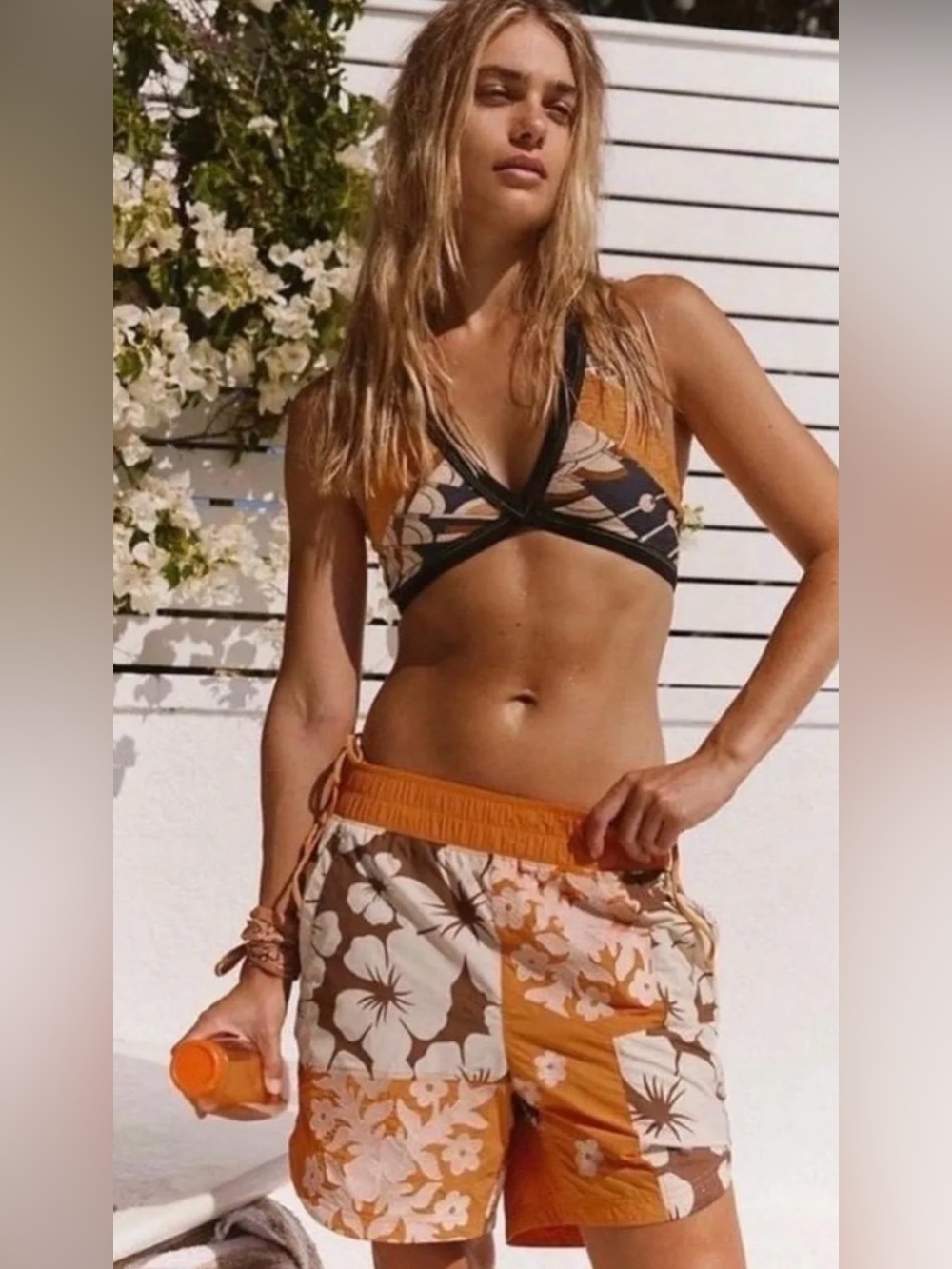 NWT Free People Prime Time Orange Brown Patchwork Shorts size Medium